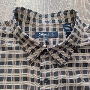 Nat Nast Luxury Originals Silk Shirt Mens XXL Black/Brown Button Front SS